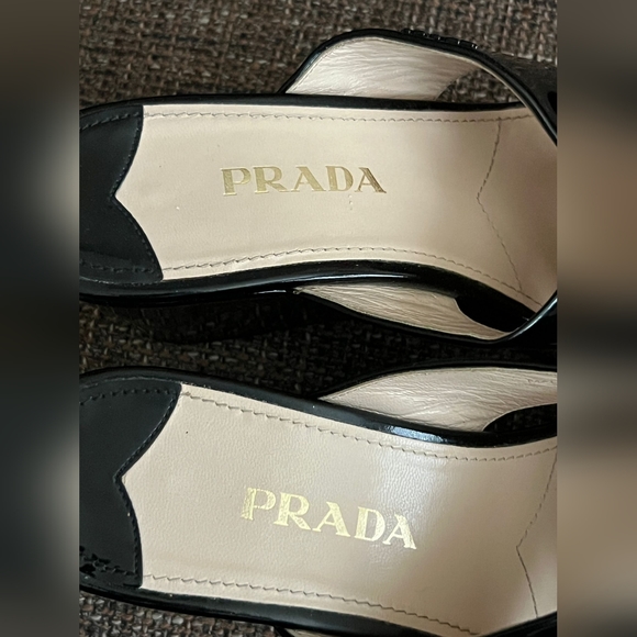 Prada Crosscross Wedge Sandals, Slide, Patent Black Nero, Size 37 - Picture 3 of 10